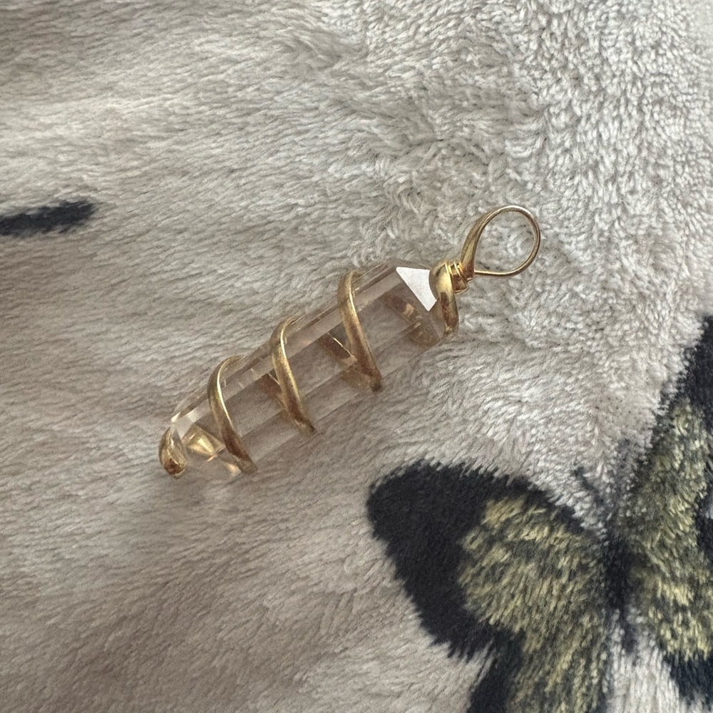 Elegant Gold Spiral Wrapped Clear Quartz Pendant